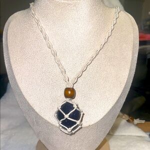 Handcrafted Blue Gold Stone Pendant Necklace